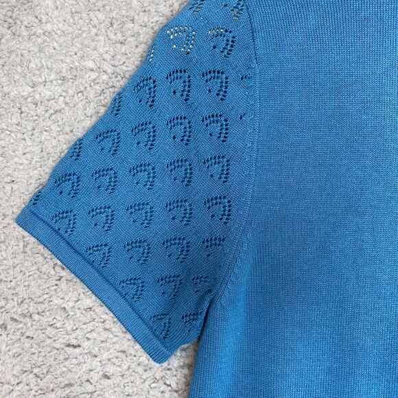 Minimalist Sweater Knit M Cottagecore Dainty Pointelle Blue SS 100% Cotton - Picture 13 of 14